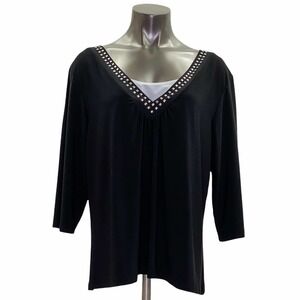 STUDIO 1940 3/4 Sleeve Black Embellished Blouse